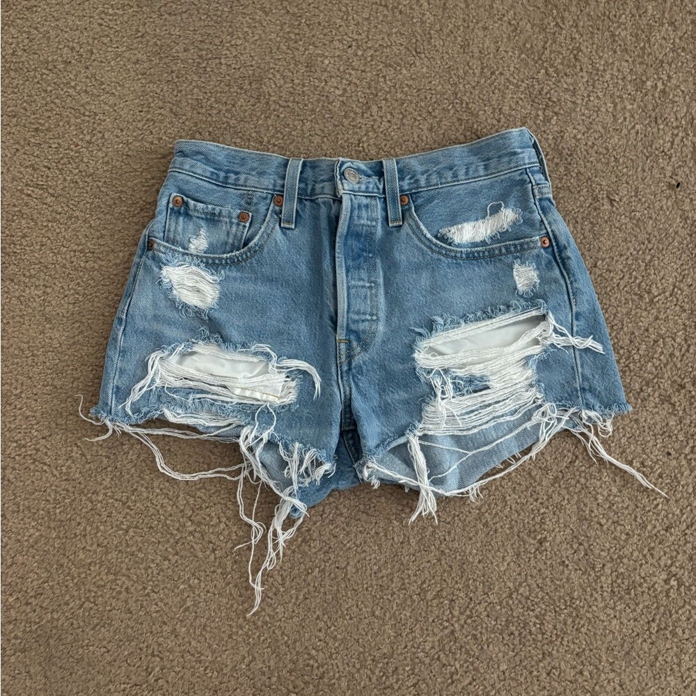 Levi's Light Blue Ripped Jean Shorts